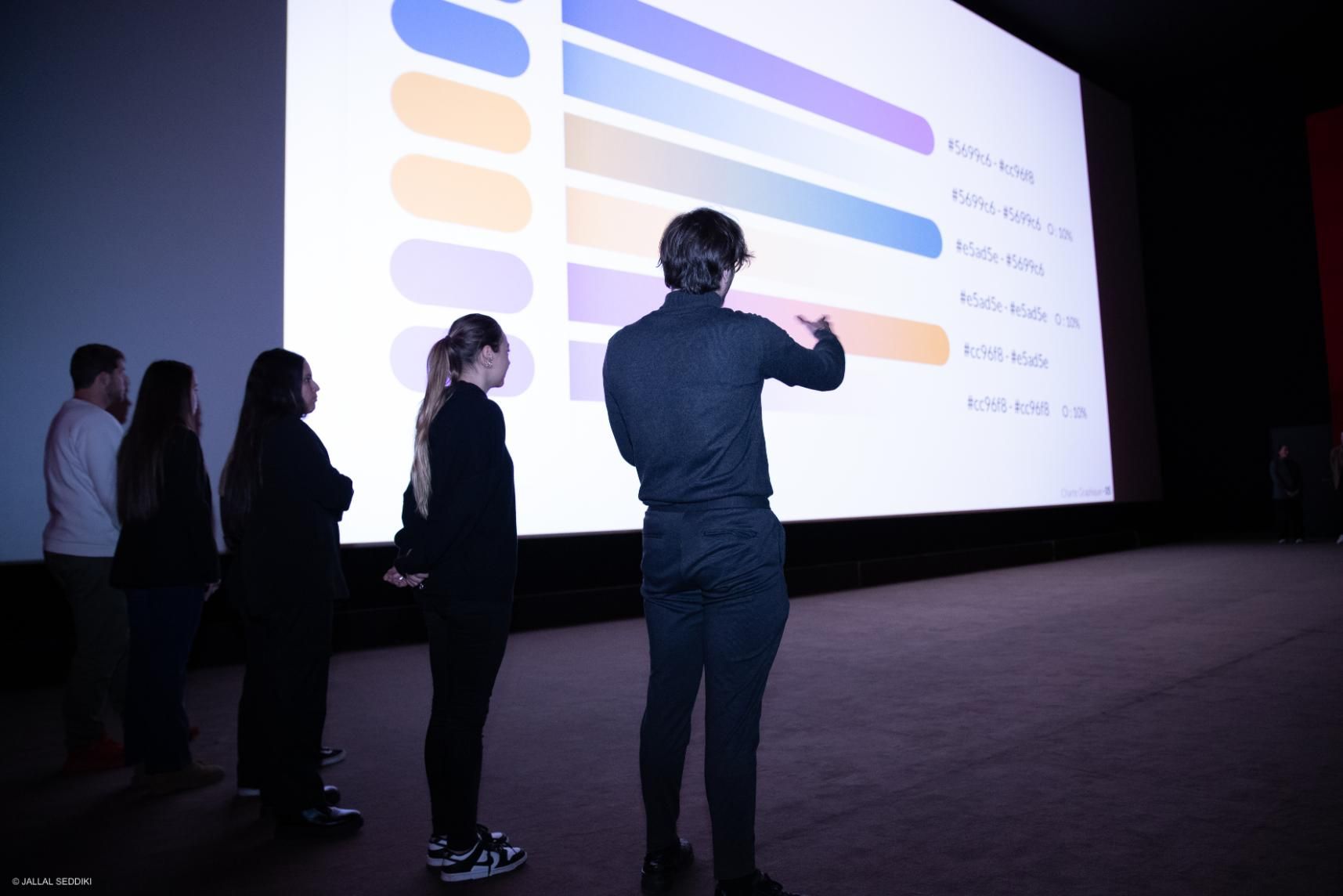 Les étudiants finalistes piochants leurs travaillent aux clients